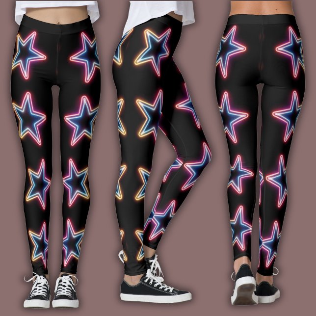 Lebendiges Neon-Muster | Elektrischer Stern der 80 Leggings (Von Creator hochgeladen)