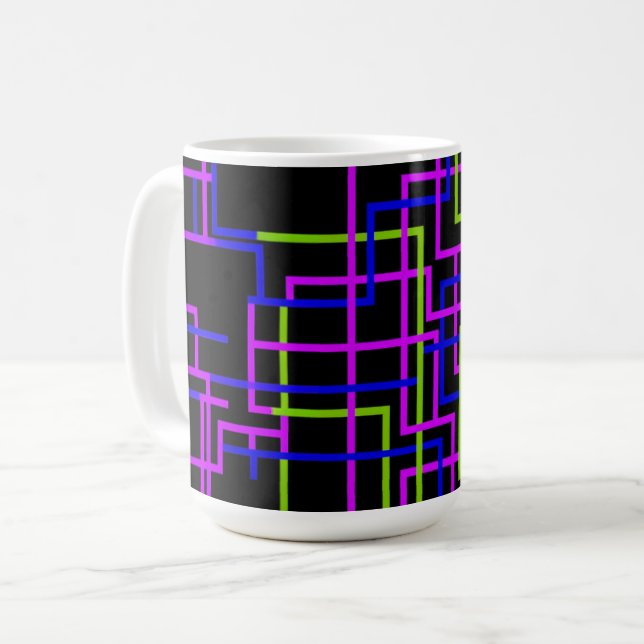 Lebendiges Neon-Raster  Kaffeetasse (Vorderseite Links)