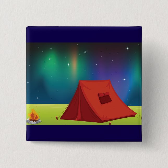 Lebendiges Nordlicht Campingzelt Nacht Button (Vorderseite)