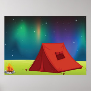Lebendiges Nordlichter-Campingzelt Nacht Poster