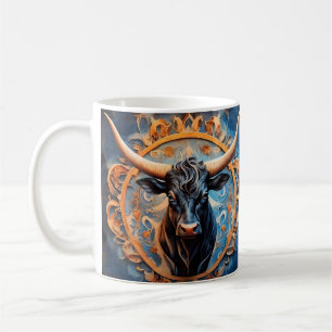 Lebendiges Ochsenporträt mit floralen Motiven Kaffeetasse