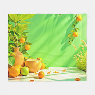 Lebendiges Orange Grün Stillleben Design Fleecedecke