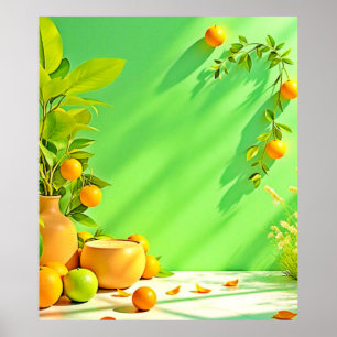 Lebendiges Orange Grün Stillleben Design Poster