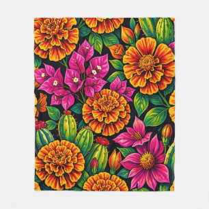 Lebendiges Orange Magenta Samtblume Kaktus Tropisc Fleecedecke