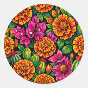 Lebendiges Orange Magenta Samtblume Kaktus Tropisc Runder Aufkleber