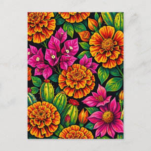 Lebendiges Orange Magenta Tagetes Kaktus Tropisch Postkarte