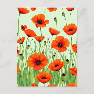 Lebendiges orangefarbenes Mohnfeld Aquarell Sommer Postkarte