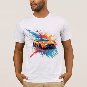 Lebendiges orangefarbenes Sportwagen-Straßenästhet T-Shirt