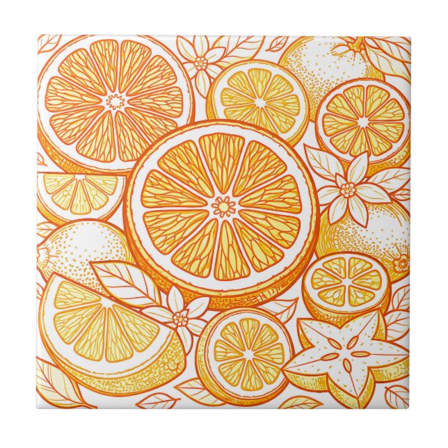 Lebendiges Orangen-Scheiben-Muster in Zitrus-Optik Fliese (Vorderseite)
