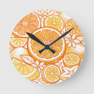 Lebendiges Orangen-Scheiben-Muster Runde Wanduhr