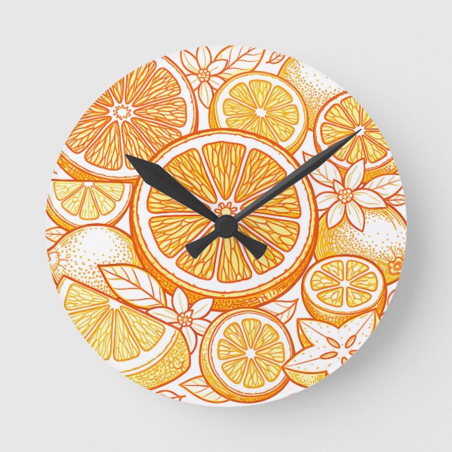 Lebendiges Orangen-Scheiben-Muster Runde Wanduhr (Vorderseite)