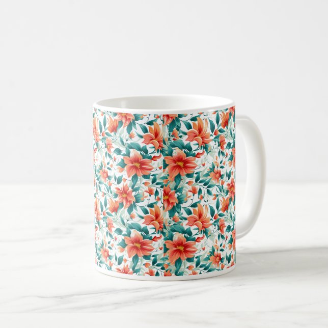 Lebendiges oranges Blumengarten-Muster - Eleganter Kaffeetasse (VorderseiteRechts)