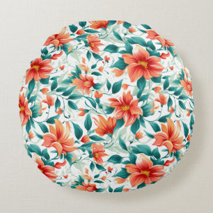Lebendiges oranges Blumengarten-Muster - Eleganter Rundes Kissen