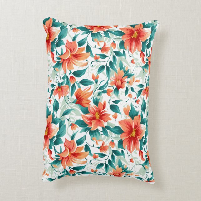 Lebendiges oranges Blumenmuster - Eleganter Tee Dekokissen (Rückseite(Vertikal))