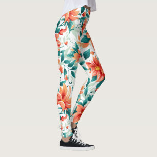 Lebendiges oranges Blumenmuster - Eleganter Tee Leggings