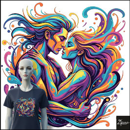 Lebendiges Paar umarmt psychedelische fließende Ku Tri-Blend Shirt