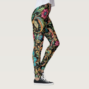 Lebendiges persisches Paisley-Blumen-Boheme-Muster Leggings