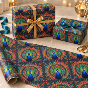 Lebendiges Pfauenfeder-Muster-Kaleidoskop Geschenkpapier