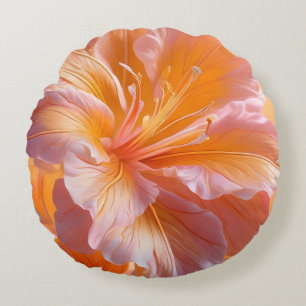 Lebendiges Pfirsich-Hibiskus-Blumen-Wurfkissen Rundes Kissen