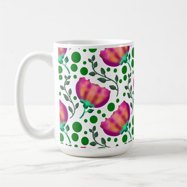 Lebendiges Pink-Orange-Blumenmuster  Kaffeetasse (Links)