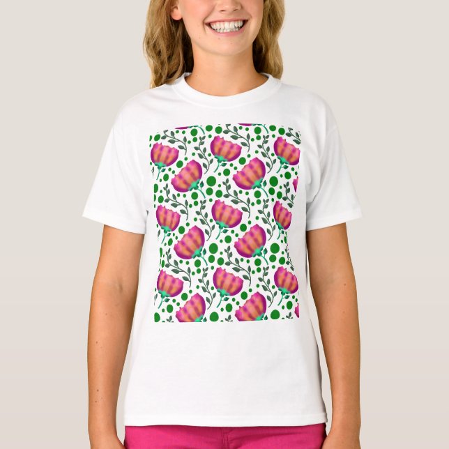Lebendiges Pink Orange Blumenmuster  T-Shirt (Vorderseite)