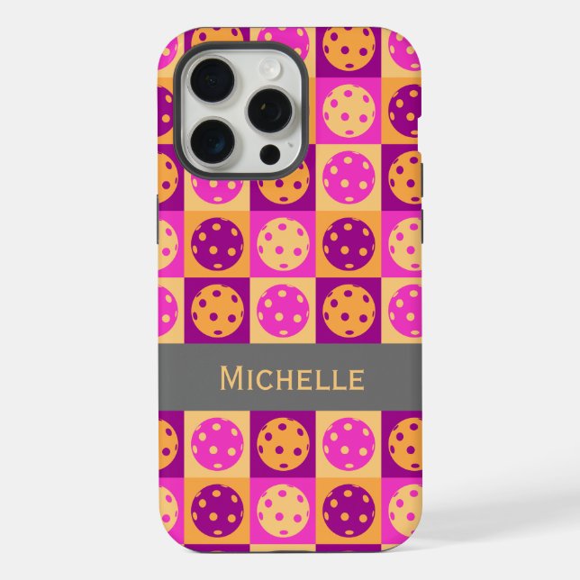 Lebendiges Pink Pickleball-Muster iPhone Hülle (Rückseite)