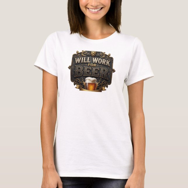 Lebendiges Pink WIRD FÜR BIER ARBEITEN Tragbare Ku T-Shirt (Vorderseite)