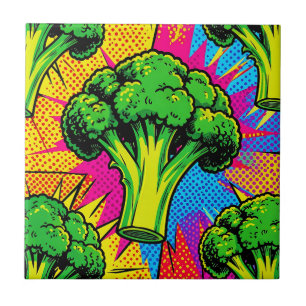 Lebendiges Pop-Art-Brokkolimuster Fliese