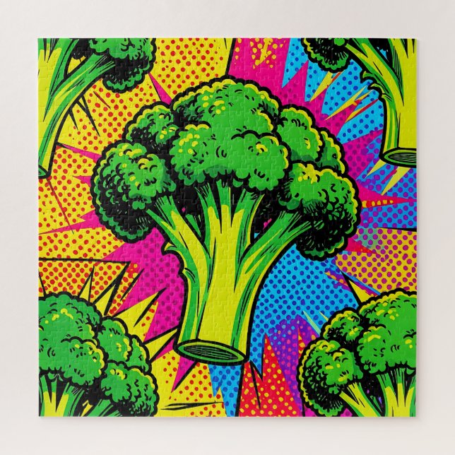 Lebendiges Pop-Art-Brokkolimuster Puzzle (Vertikal)