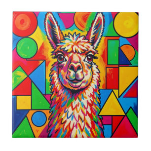 Lebendiges Pop-Art-Llama-Porträt Fliese