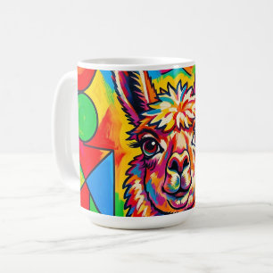 Lebendiges Pop-Art-Llama-Porträt Kaffeetasse