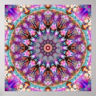 Lebendiges psychedelisches Kaleidoskop-Mandala Poster