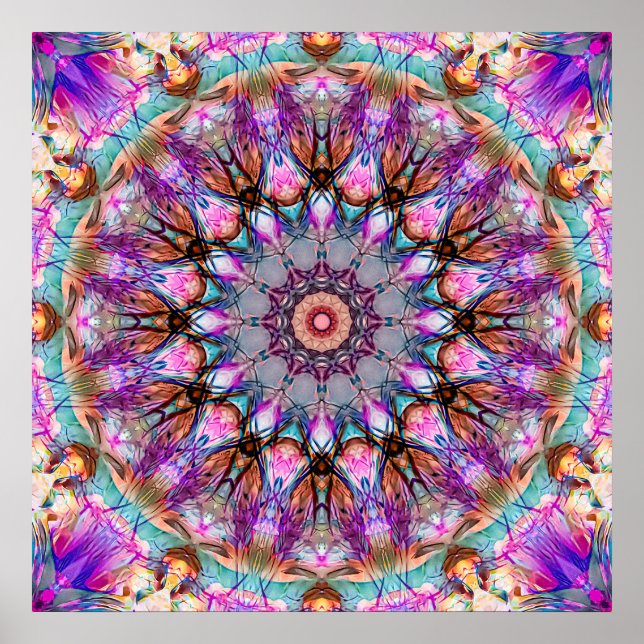 Lebendiges psychedelisches Kaleidoskop-Mandala Poster (Vorne)