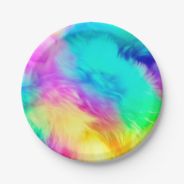 Lebendiges Regenbogen Flauschige Fellstruktur Hint Pappteller (Vorderseite)