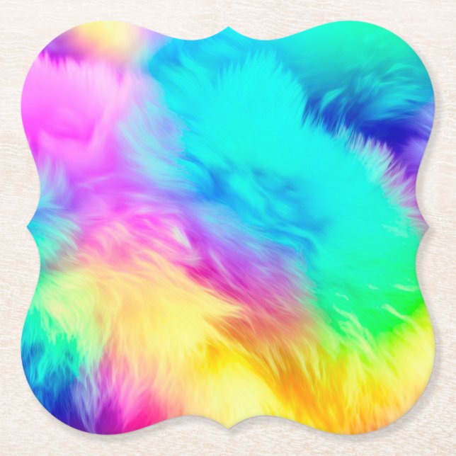 Lebendiges Regenbogen Flauschige Fellstruktur Hint Untersetzer (Vorderseite)