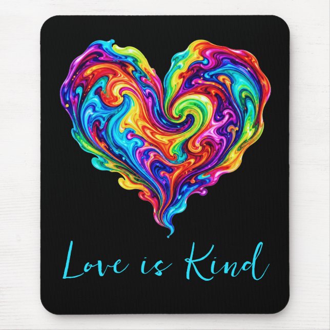 Lebendiges Regenbogen-Flüssigfarbe-Herz Mousepad (Vorne)