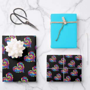 Lebendiges Regenbogen-Gefärbtes-Herz Geschenkpapier Set