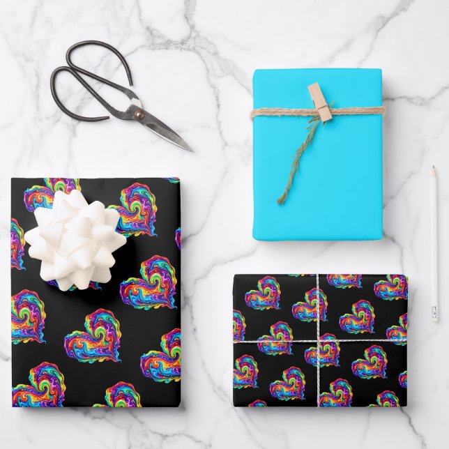 Lebendiges Regenbogen-Gefärbtes-Herz Geschenkpapier Set (Vorderseite)