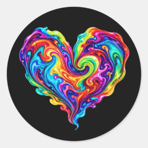 Lebendiges Regenbogen-Herz mit ausgegossener Farbe Runder Aufkleber