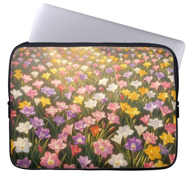 Lebendiges Regenbogen-Lilien-Blumenfeld Laptopschutzhülle (Vorderseite)