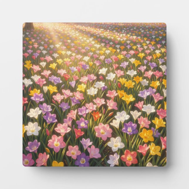 Lebendiges Regenbogen-Lilienblumenfeld Fotoplatte (Vorderseite)