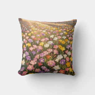 Lebendiges Regenbogen-Lilienblumenfeld Kissen