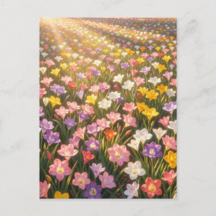 Lebendiges Regenbogen-Lilienblumenfeld Postkarte