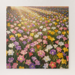 Lebendiges Regenbogen-Lilienblumenfeld Puzzle