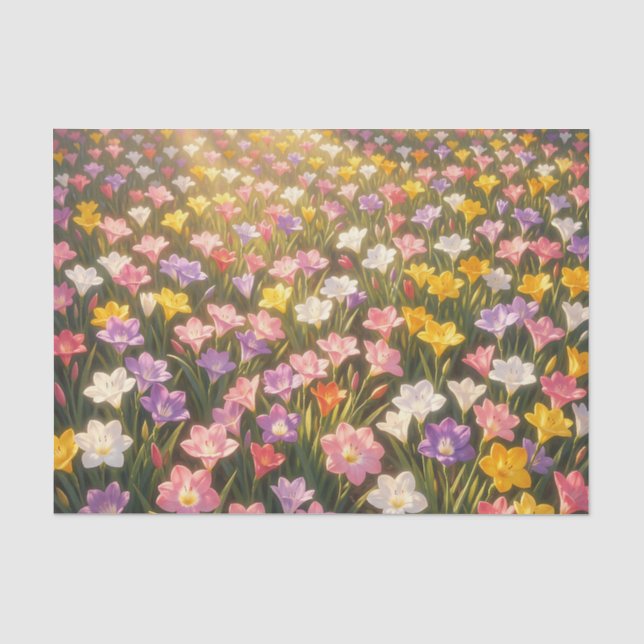 Lebendiges Regenbogen-Lilienblumenfeld Seidenpapier (Vorderseite)