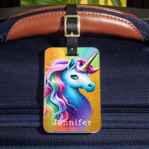 Lebendiges Regenbogen- und Kunstglitzer-Einhorn Gepäckanhänger