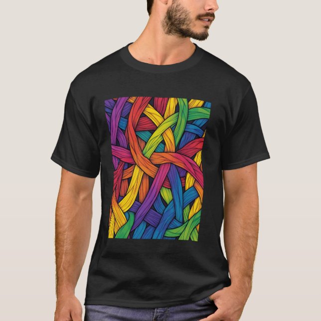 Lebendiges Regenbogen-Weben Stolz T-Shirt (Vorderseite)