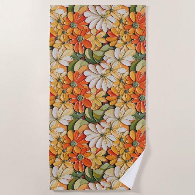 Lebendiges Retro-Blumenmuster-Design Strandtuch (Vorderseite)