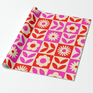 Lebendiges Retro-Blumenmuster Geschenkpapier