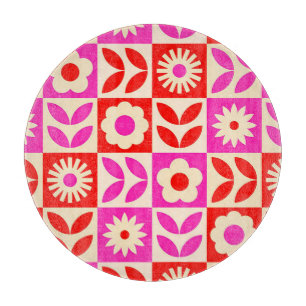 Lebendiges Retro-Blumenmuster Schneidebrett